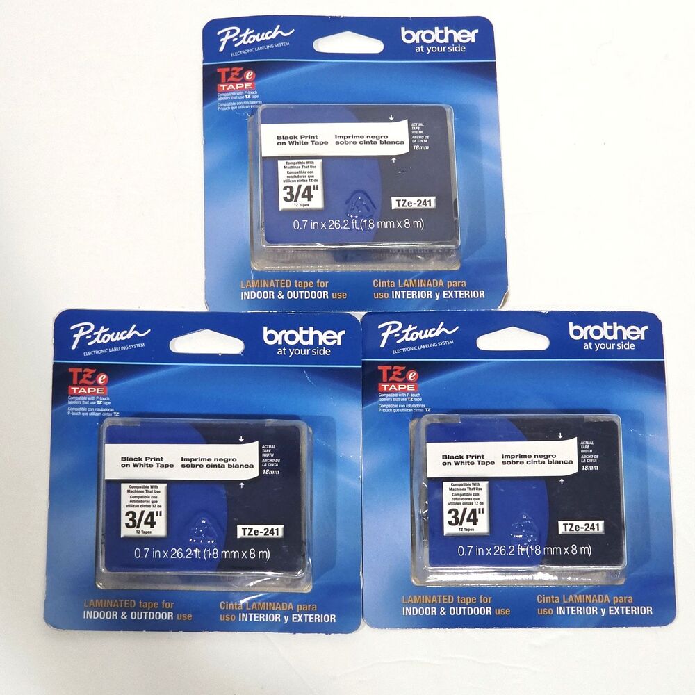 Genuine Brother P-Touch TZe-241 Black on White 3/4" Laminated Tape Lot of 3 New
